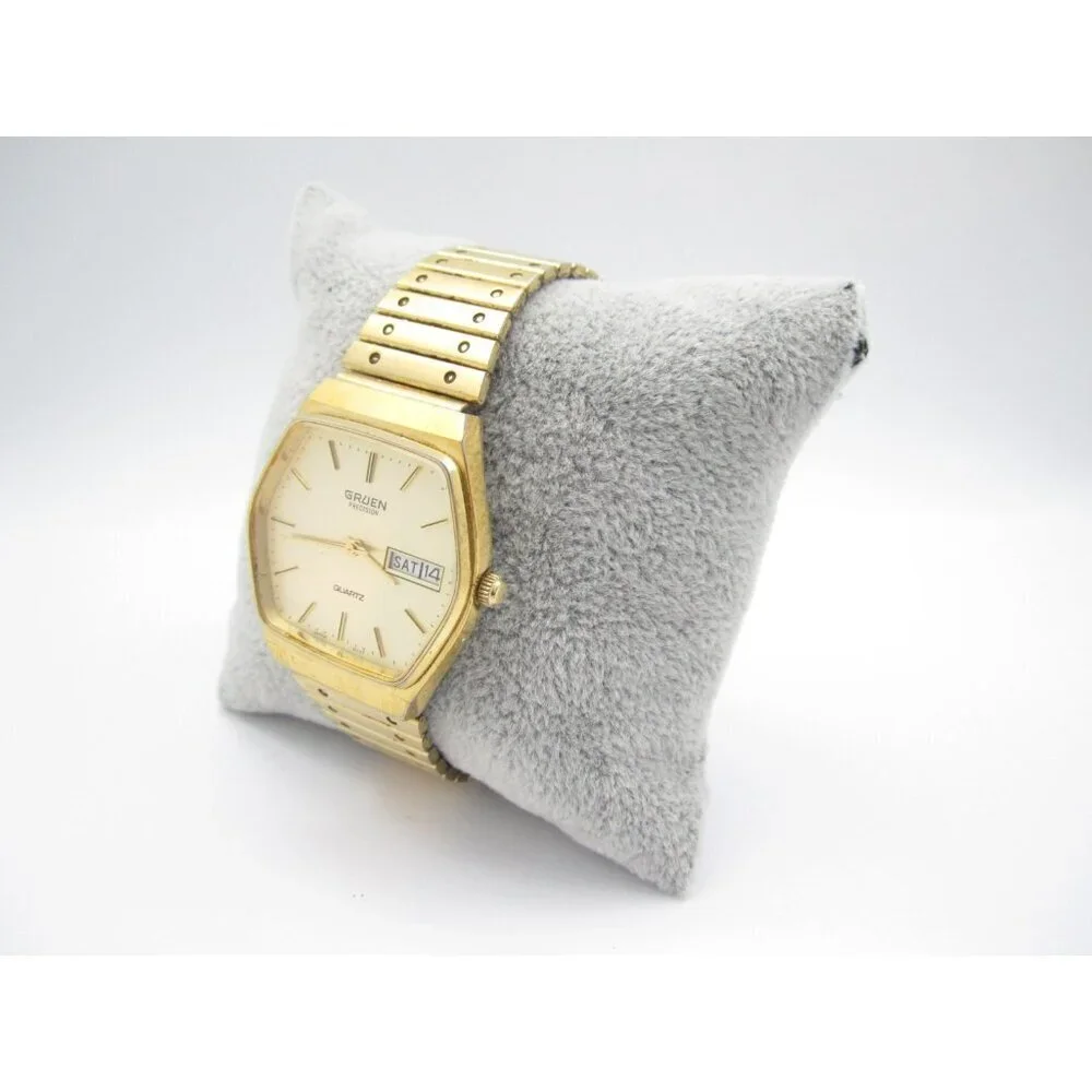 Vtg Gruen Precision Hexagon Quartz Analog 32mm Round Watch (I16) 
